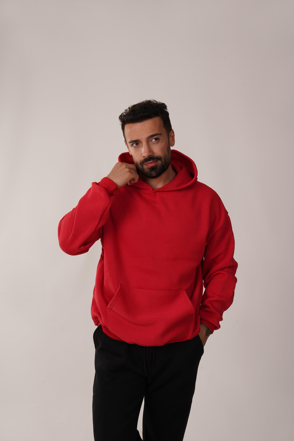 SweatKırmızı 3 İplik Kapşonlu Hoodie ZB