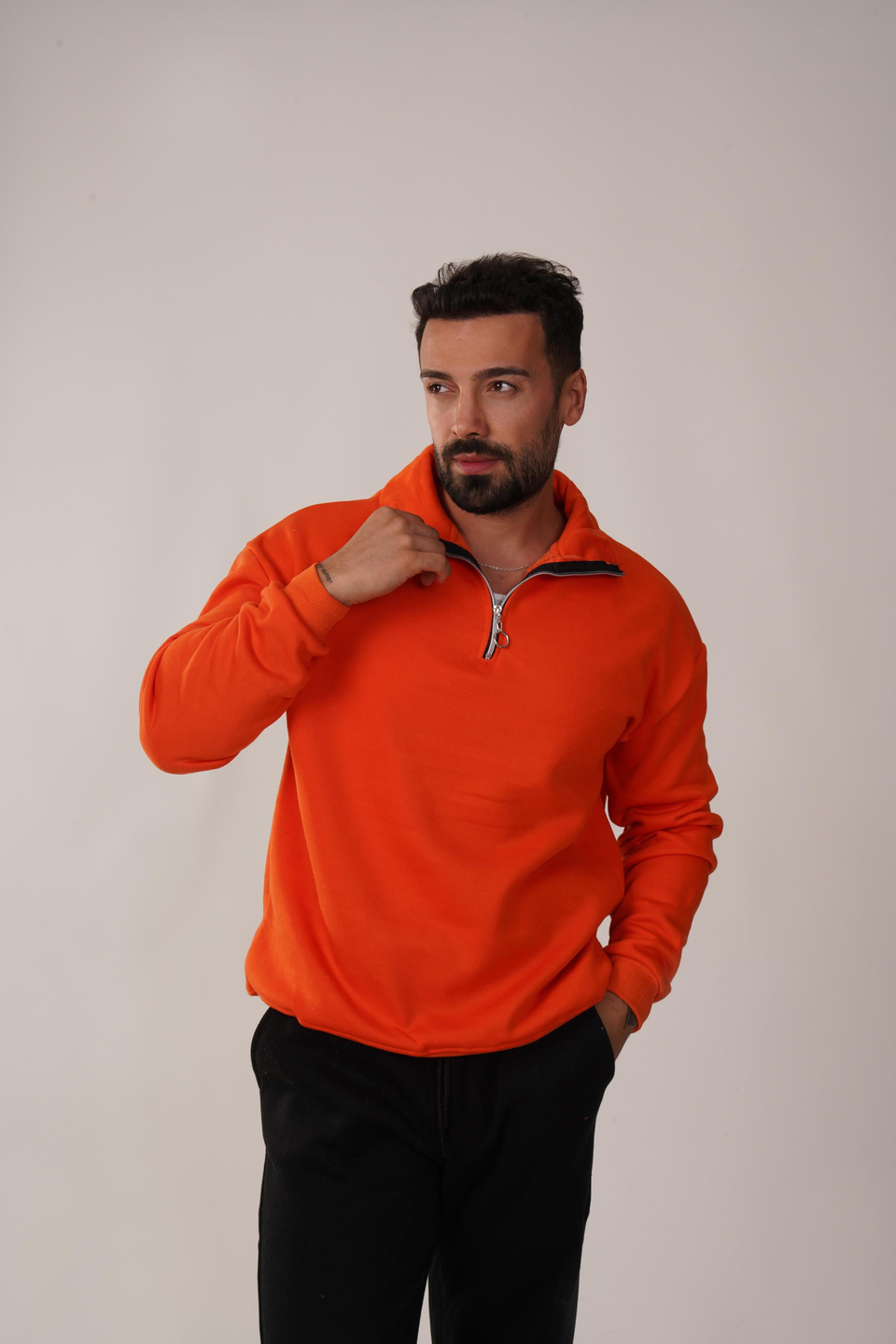 SweatKırmızı 3 İplik Yarım Fermuarlı Hoodie