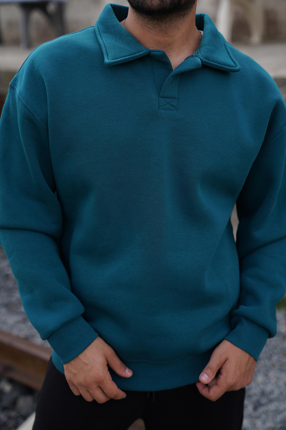 SweatPetrol 3 İplik Oversize Polo yaka PLZ