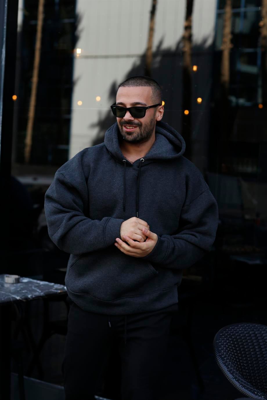 SWEATSHİRTAntrasit 3 İplik Oversize Kapşonlu Hoodie Sweatshirt SC