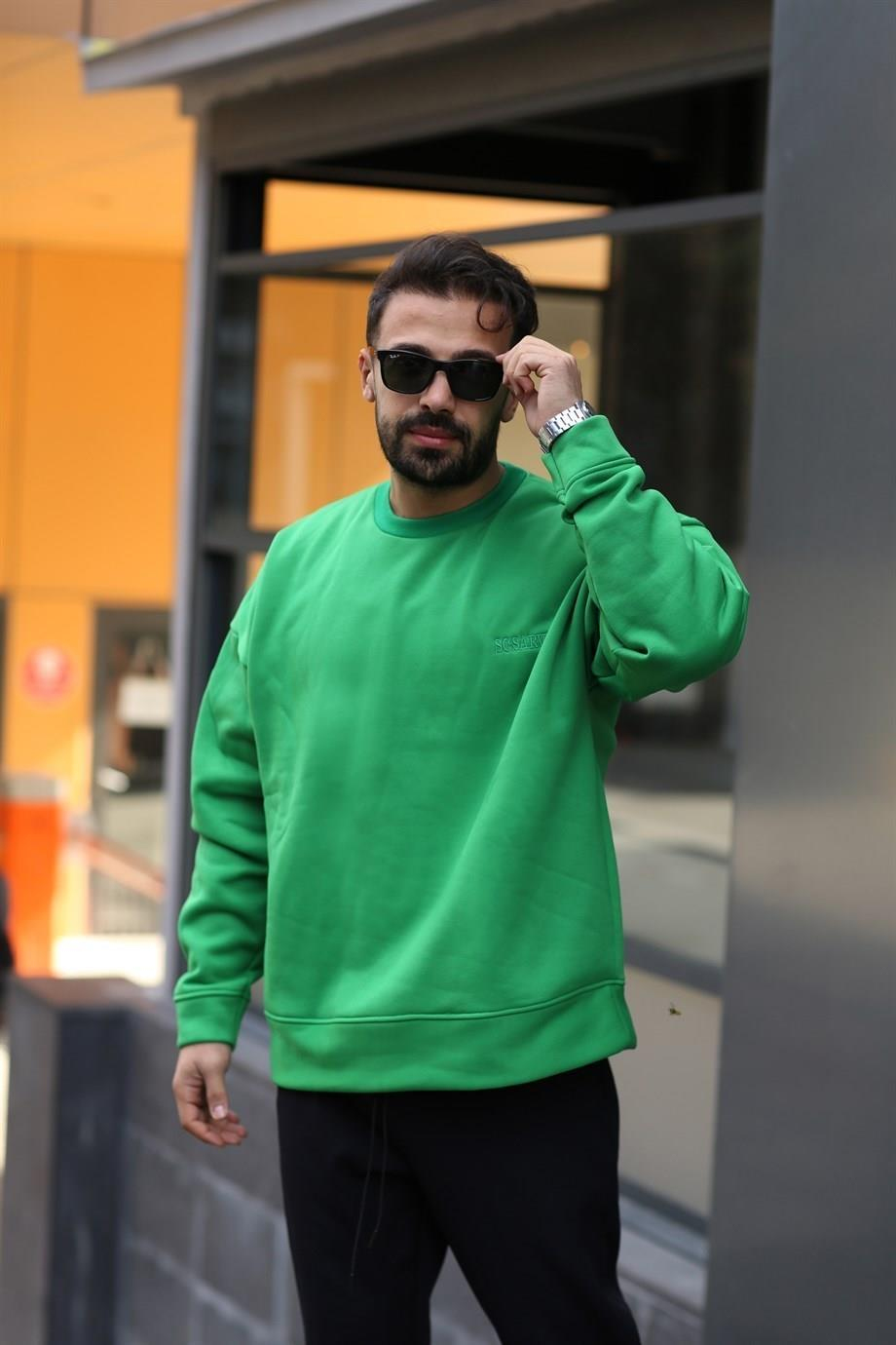 SWEATSHİRTÇam Yeşili 3 İplik Bisiklet Yaka Hoodie  Sweatshirt SC
