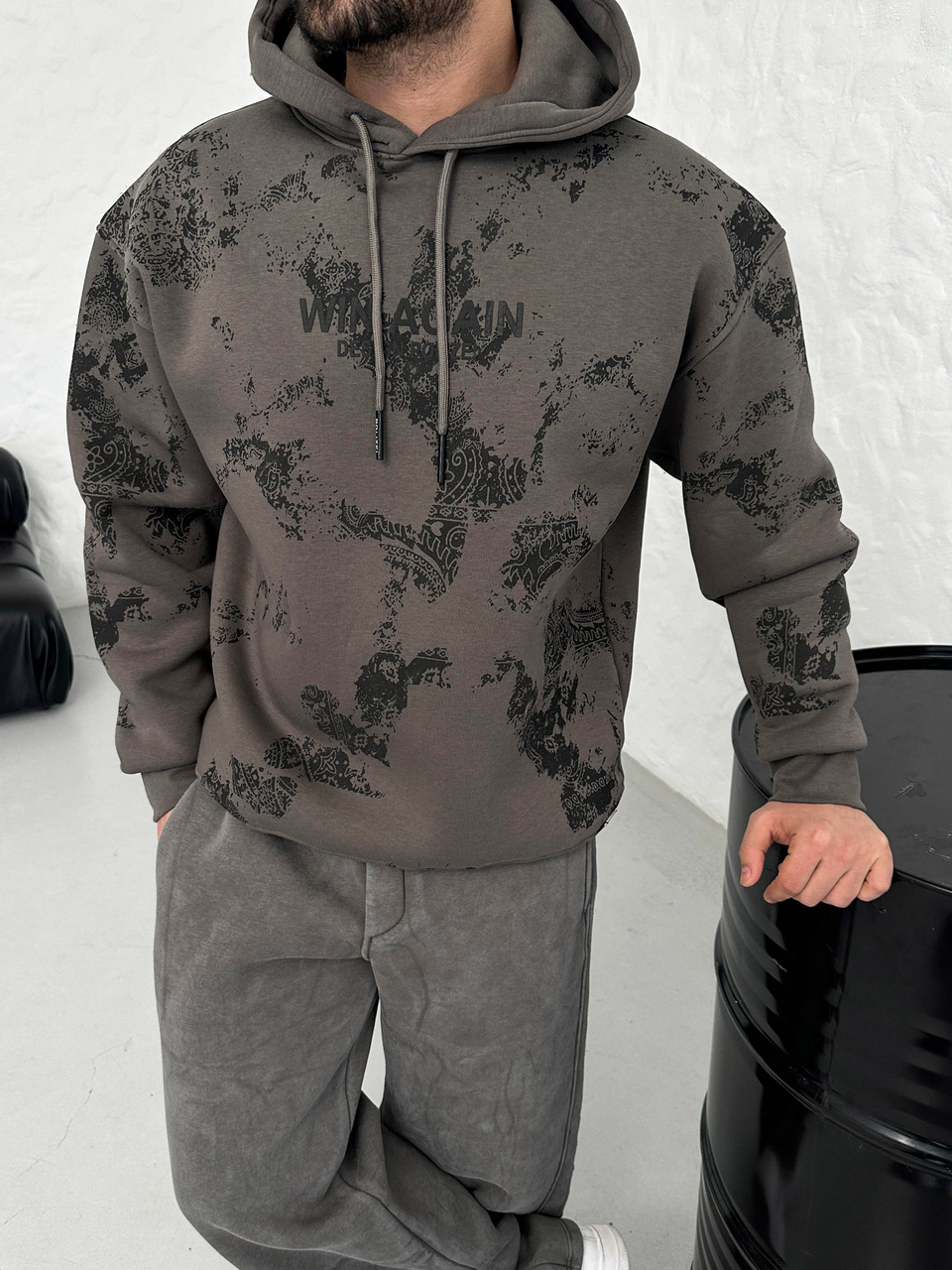 SWEATSHİRTFüme WIN AGAIN Fosfor Baskılı Kapşonlu Sweatshirt PLZ