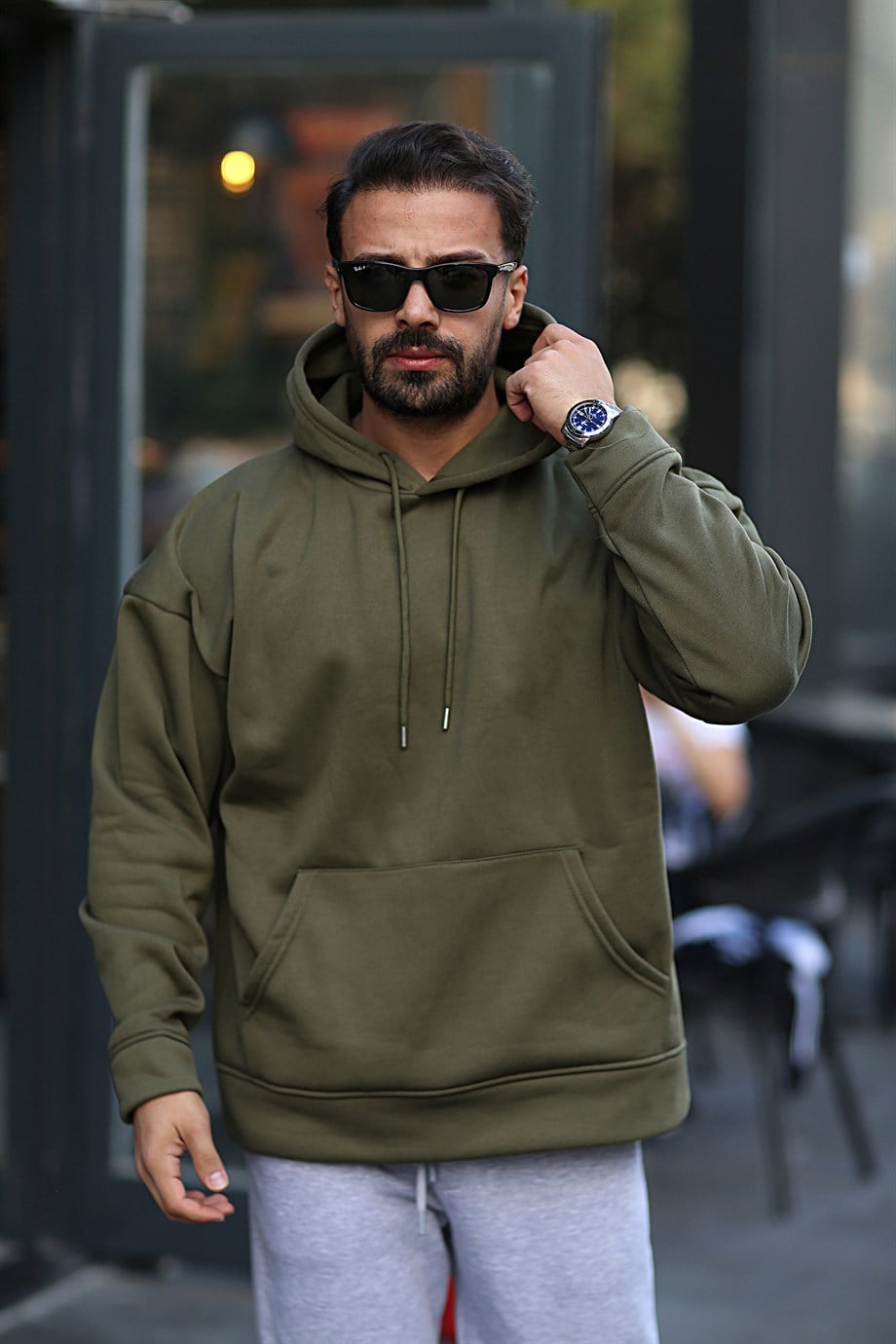 SWEATSHİRTHaki 3 İplik Oversize Kapşonlu Hoodie GK/549