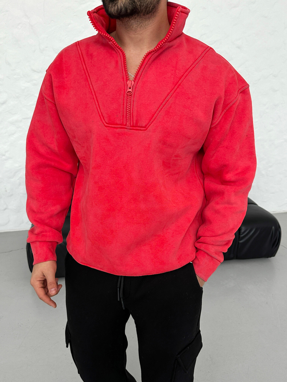SWEATSHİRTNarçiçeği Yarım Fermuarlı Hafif Desenli ZRA Model Sweatshirt PLZ
