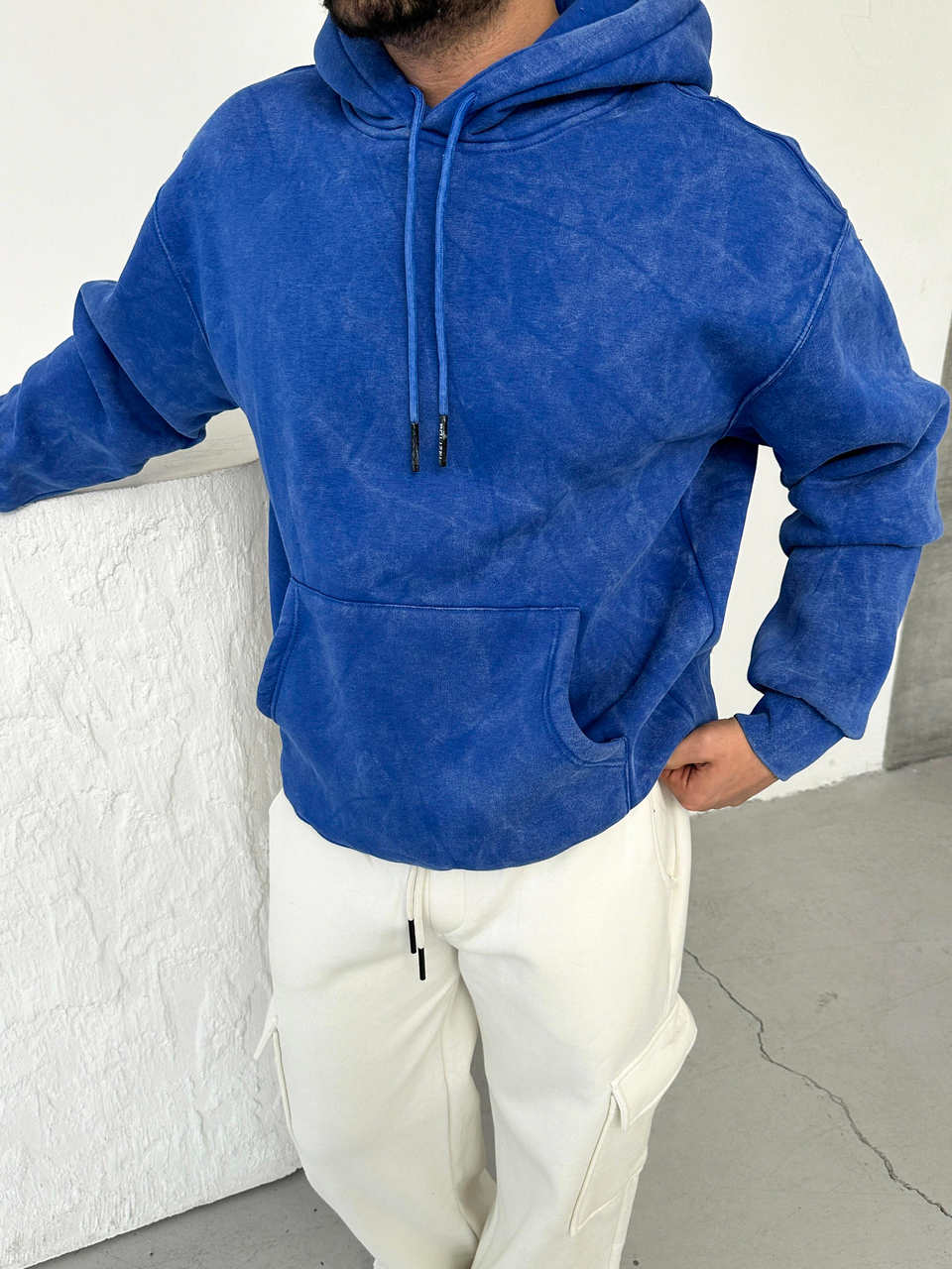 SWEATSHİRTSaksmavi 3 İplik Oversize Yıkamalı Kapşonlu Sweatshirt PLZ