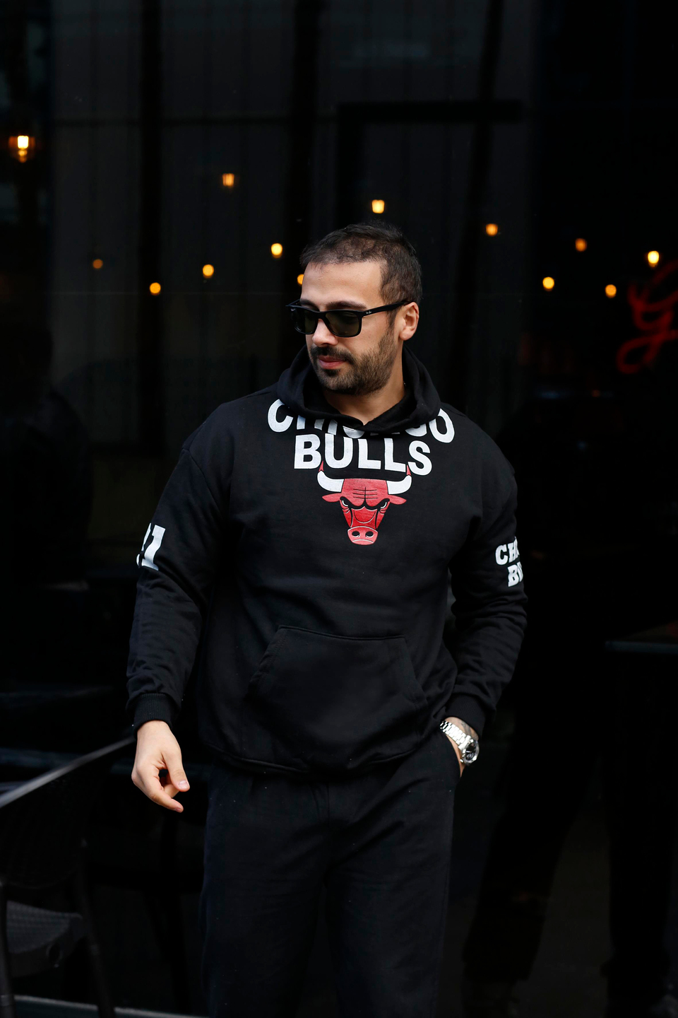SWEATSHİRTSiyah 2 İplik YARIMCHICAGO Baskılı Kapşonlu Sweatshirt TB