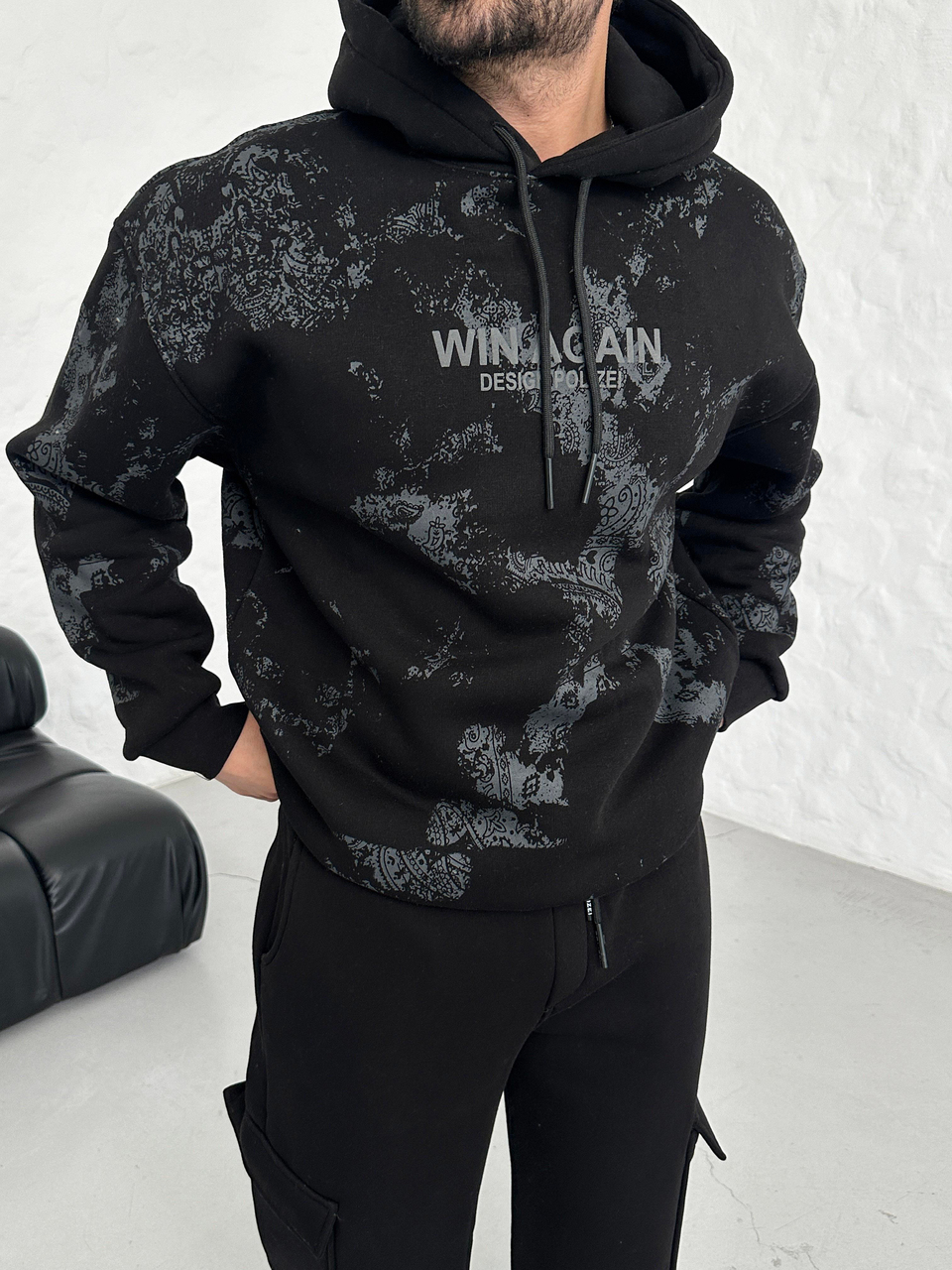 SWEATSHİRTSiyah WIN AGAIN Fosfor Baskılı Kapşonlu Sweatshirt PLZ