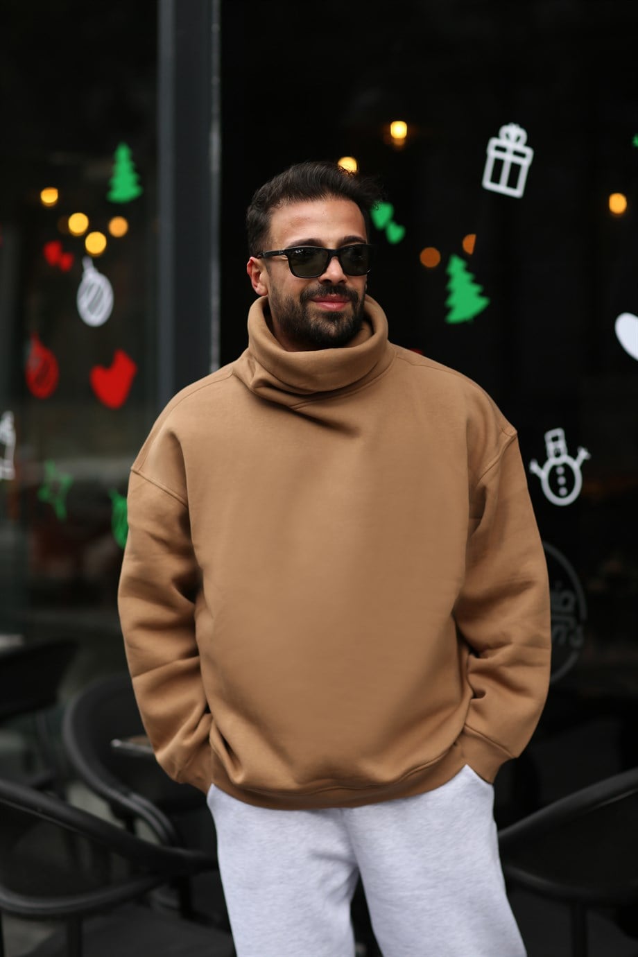 SWEATSHİRTTaba Yüksek Kalite 3 İplik Oversize Düz Boğazlı Sweatshirt
