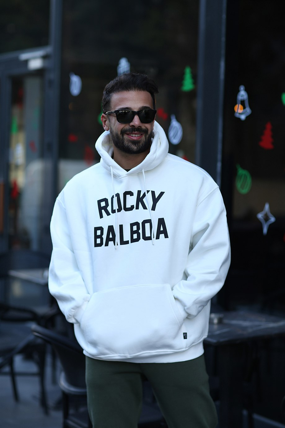 SWEATSHİRTYüksek Kalite 3 İplik Beyaz ROCK BALBAO Baskılı Kapşonlu Oversize Sweatshirt VMS
