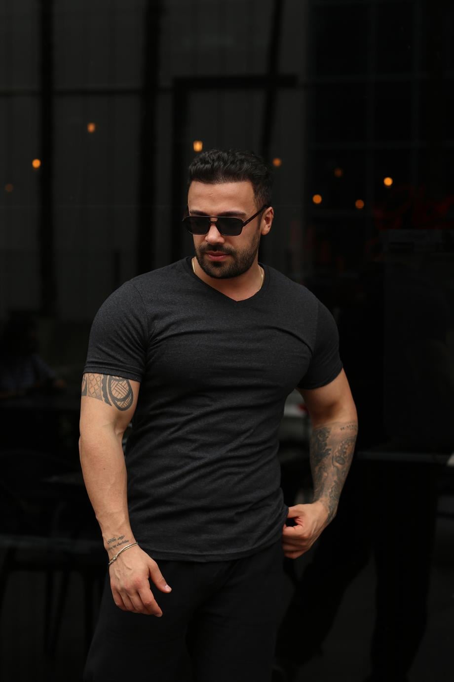 T-SHİRTAntrasit V Yaka Slim Fit T-SHİRT SC
