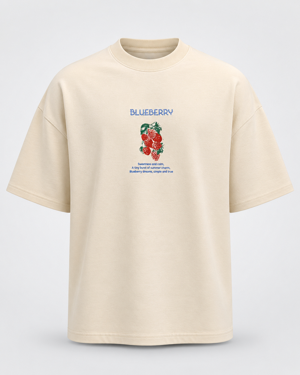 T-SHİRTBej Blueberry Baskılı Pamuk Tişört JJ  Y126