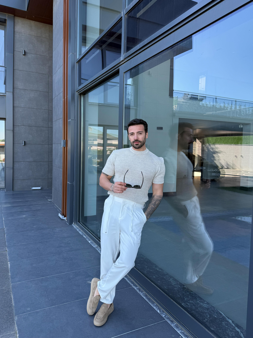 T-SHİRTBej Çelik Pamuk Triko Slim Fit SNZ 7281