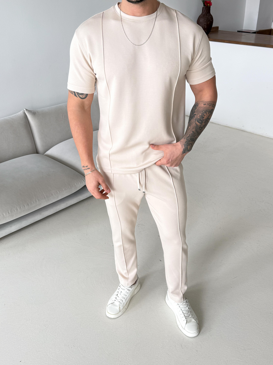 T-SHİRTBej Çimalı Oysho Regular Fit Tişört LNS 37099
