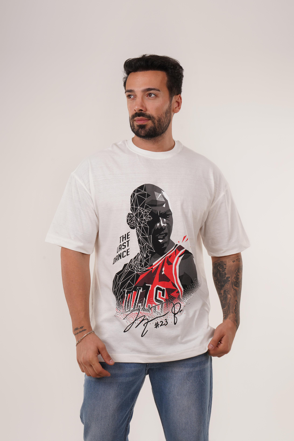 T-SHİRTBeyaz JORDAN23 Baskılı Oversize T-Shirt VSK