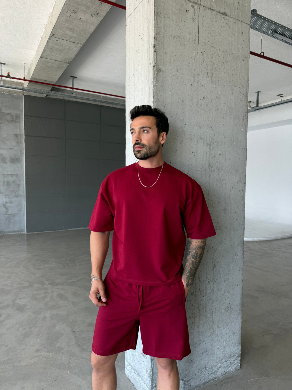 T-SHİRTBordo İki İplik Pamuk Tişört SNZ 1495