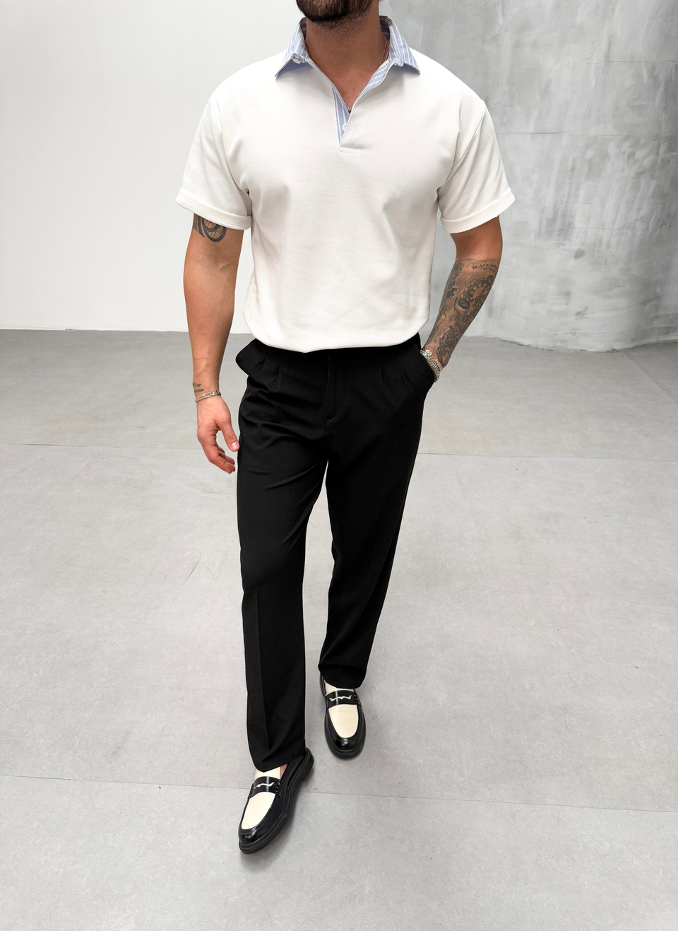T-SHİRTEkru Yakası Çizgili Polo Yaka T-shirt SNZ 1005