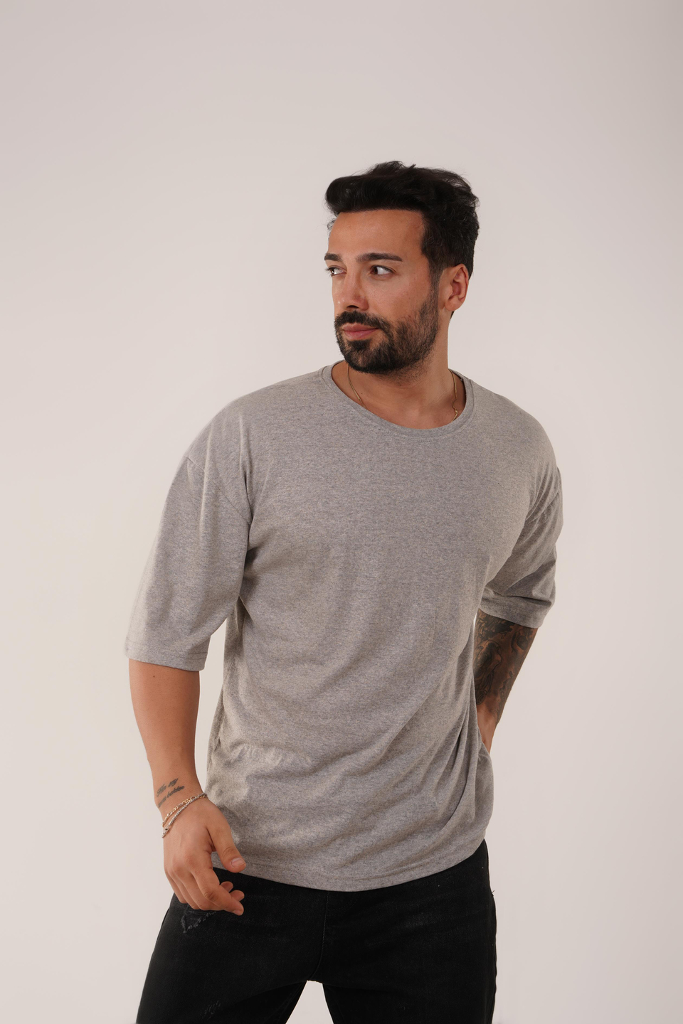 T-SHİRTGri Düz Suprem Oversize SC