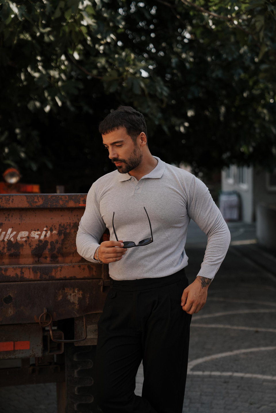T-SHİRTGRİ Triko uzun kol polo yaka SC