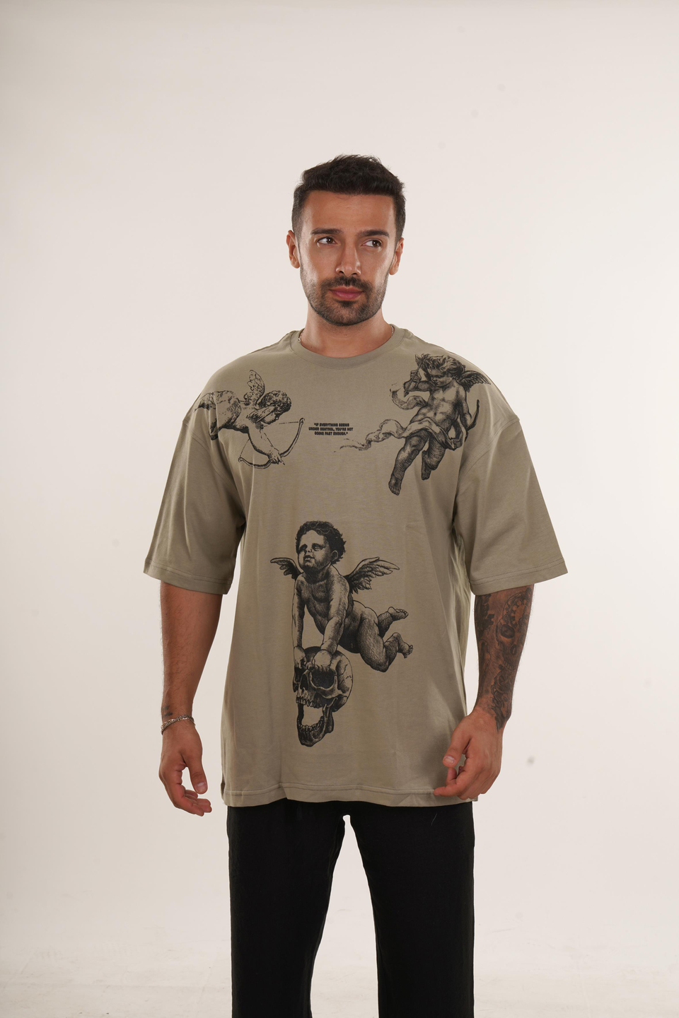 T-SHİRTHaki Yüksek Kalite Eros Baskılı Oversize T-SHİRT VMS 40765