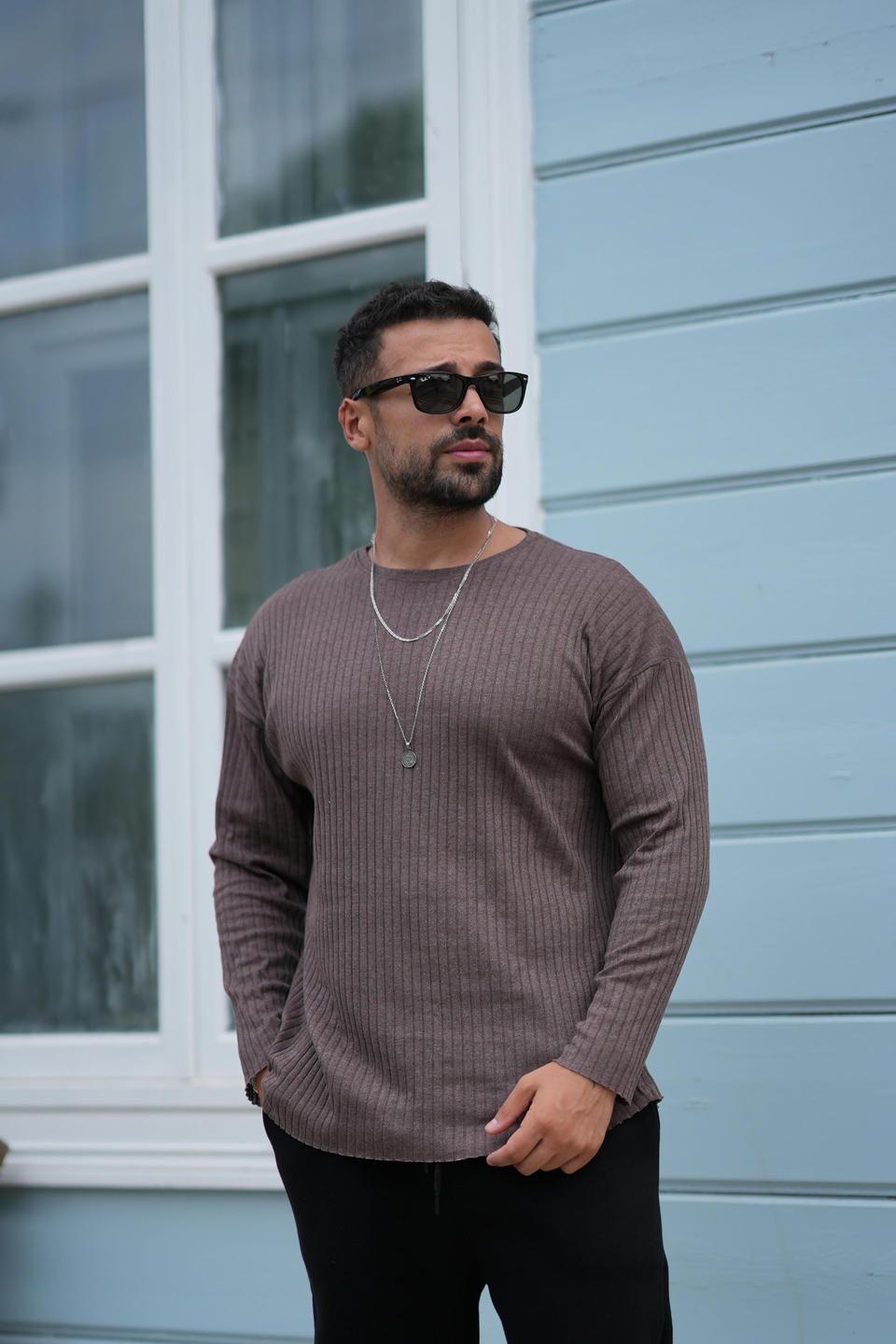 T-SHİRTKAHVE Fitilli oversize uzun kol SC