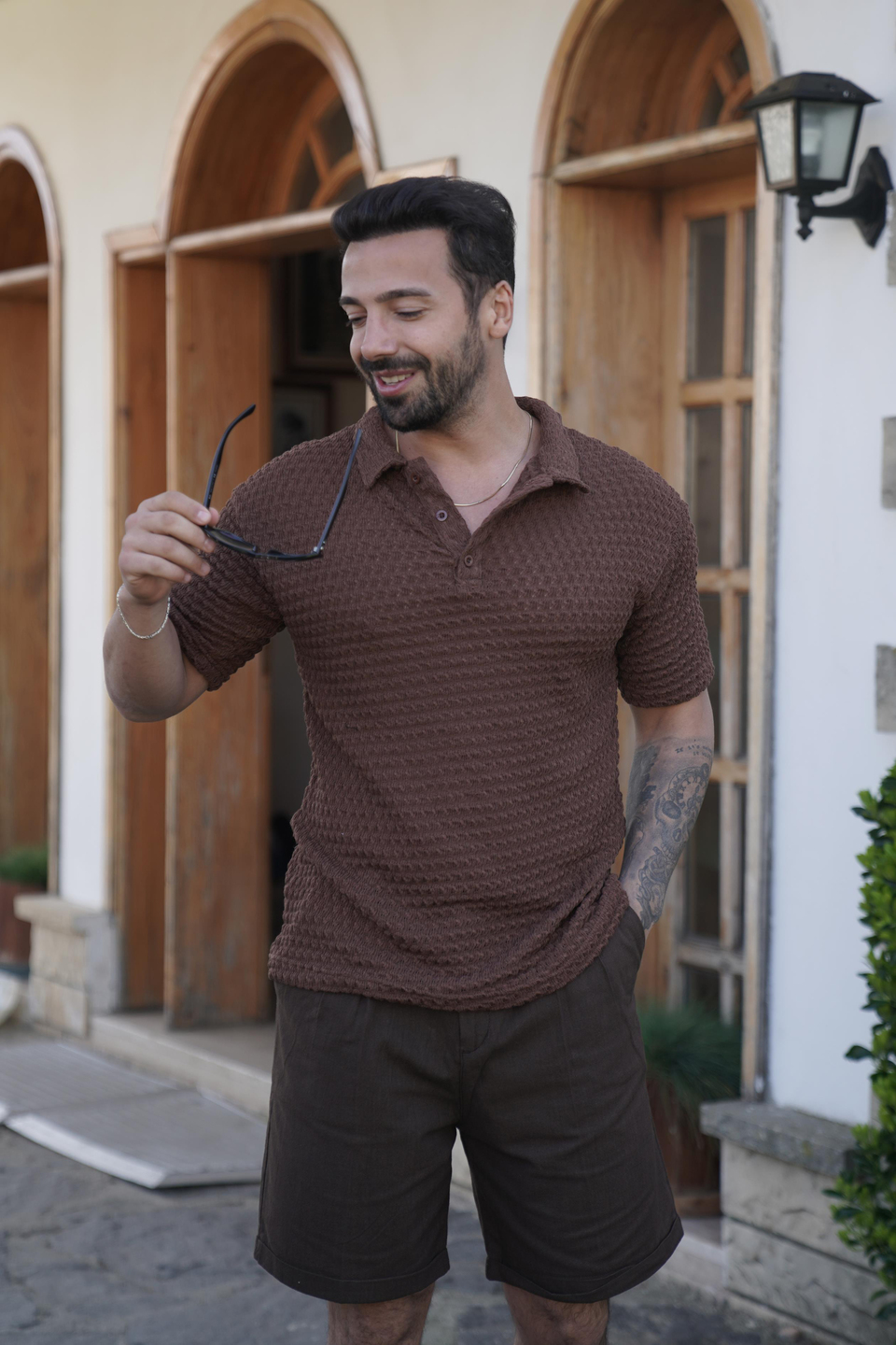 T-SHİRTKahve Örgü Triko Polo Yaka SNZ 3922