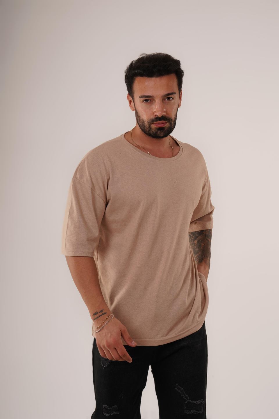 T-SHİRTKrem Düz Suprem Oversize SC