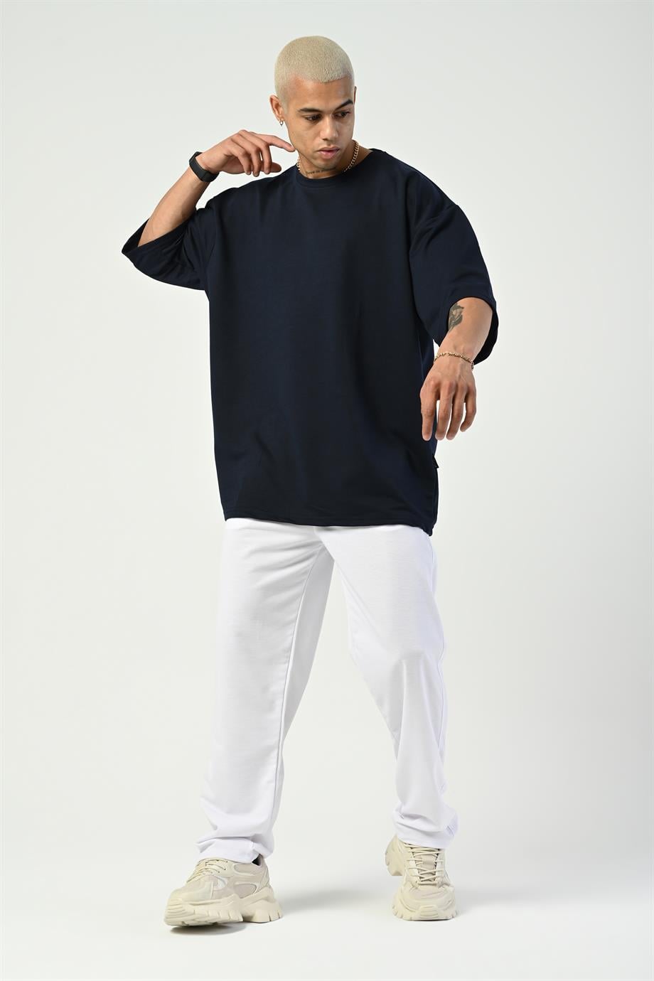 T-SHİRTLacivert 2 İplik Double Kalıp Oversize T-SHIRT GRK