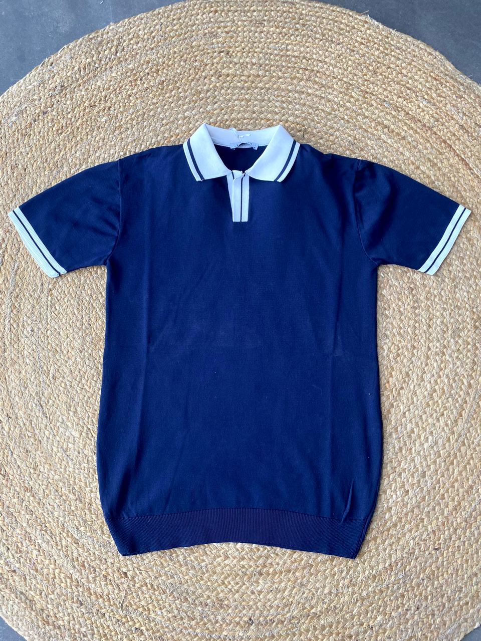 T-SHİRTLacivert Yakası Şeritli Triko Polo Yaka T-shirt