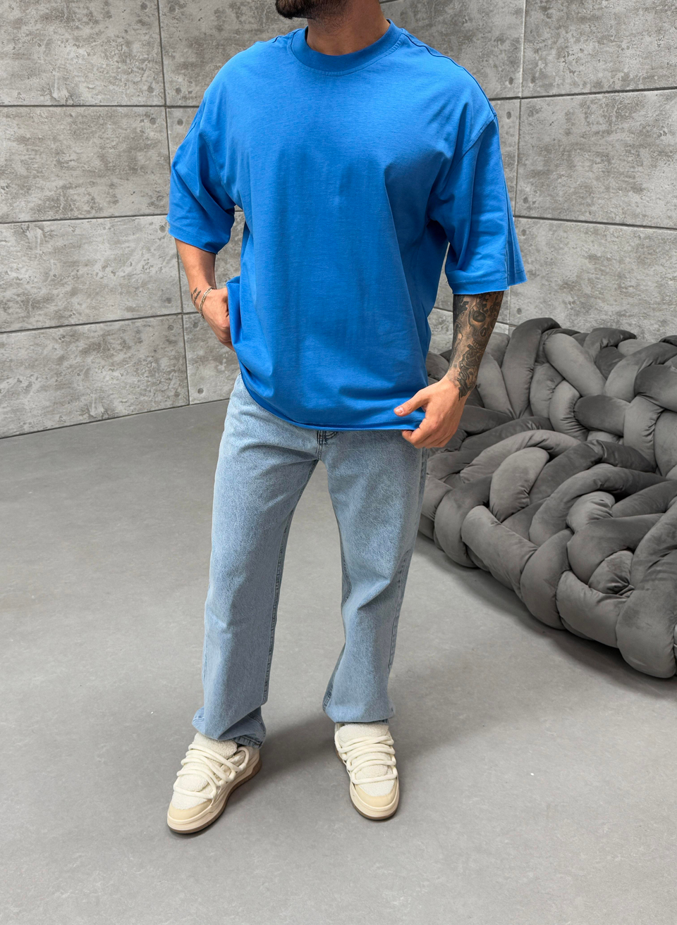 T-SHİRTSaks Düz Compak Oversize T-Shirt PNC