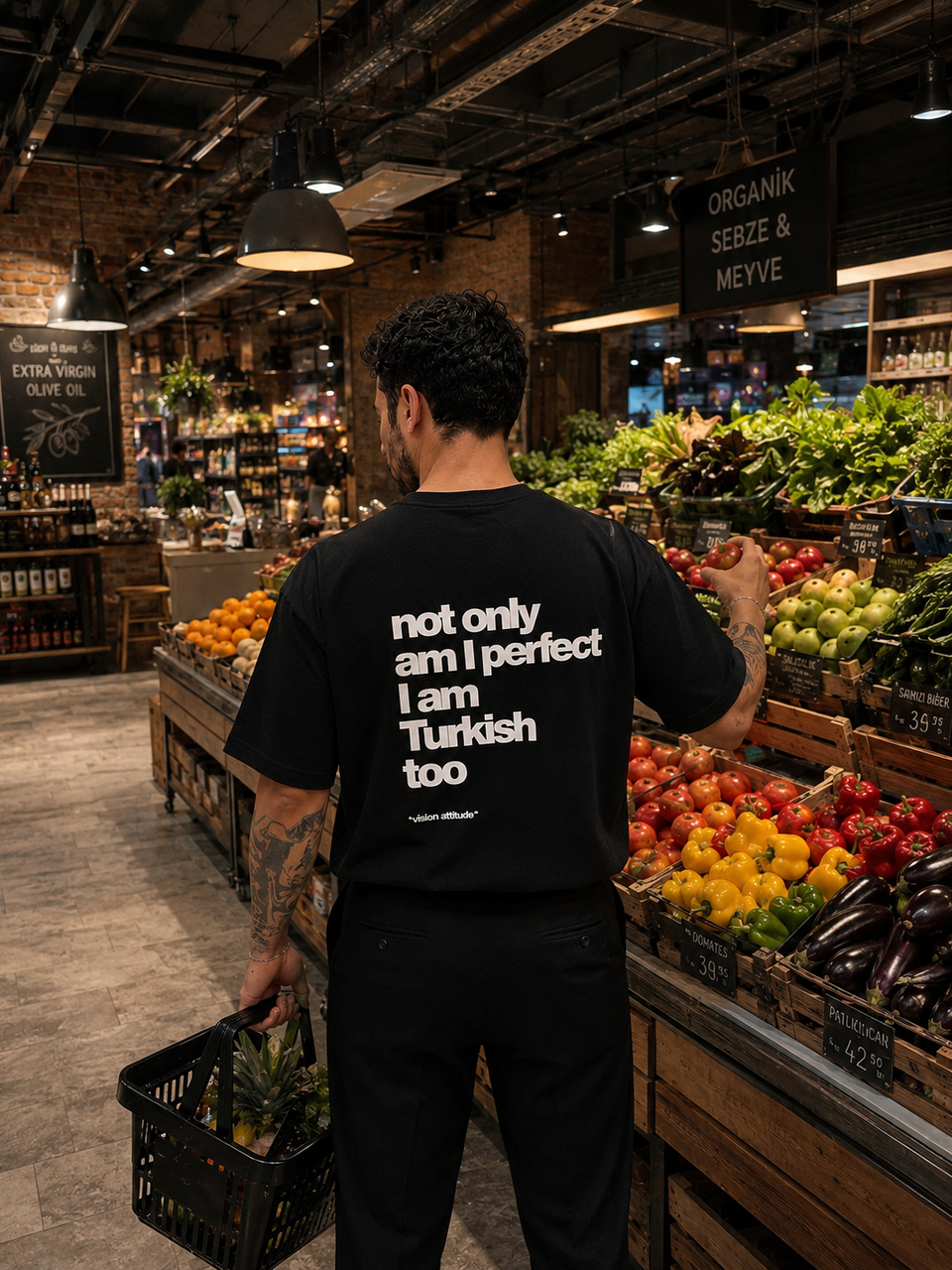 T-SHİRTSiyah I am Turkish Baskılı Oversize T-SHİRT SC