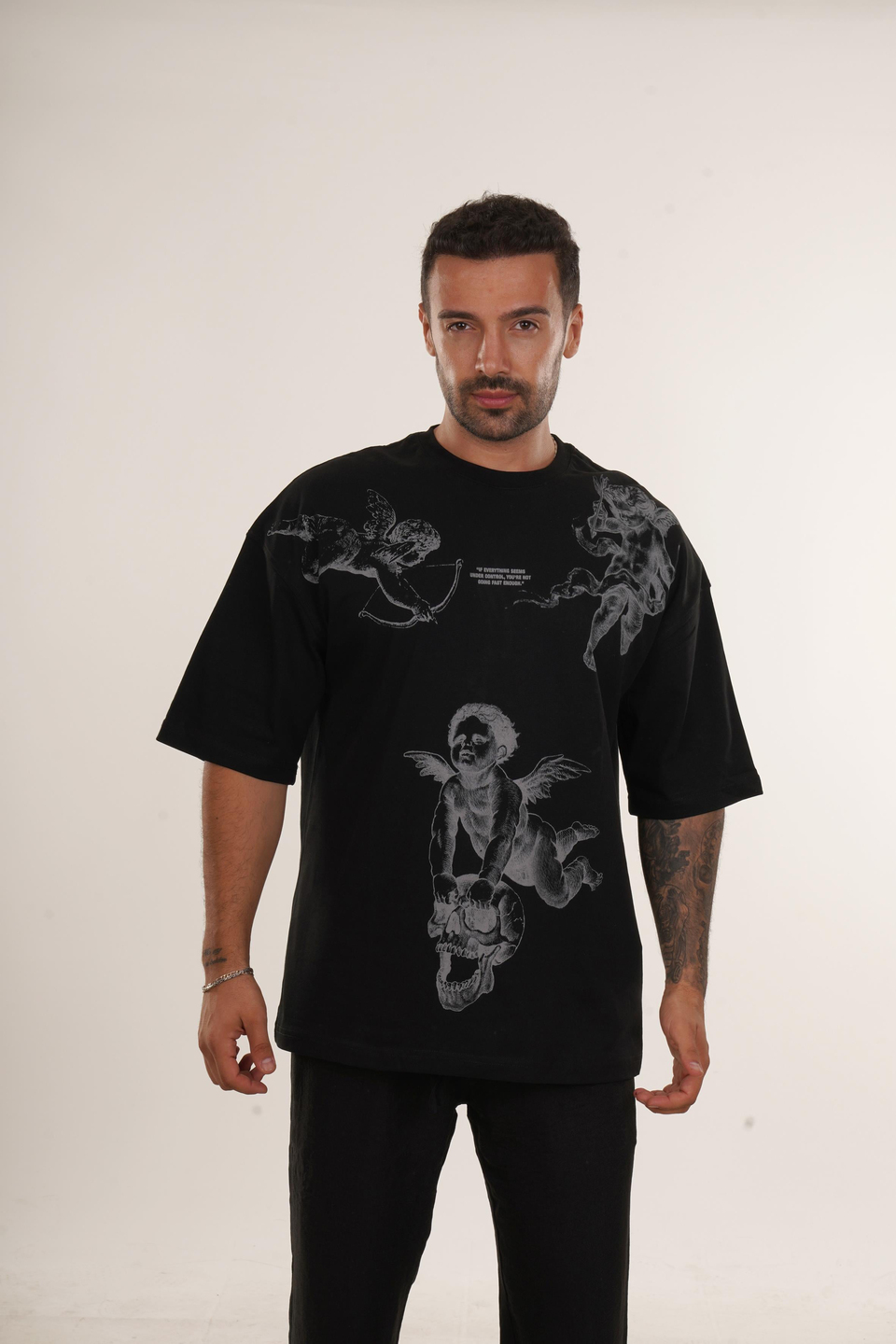 T-SHİRTSiyah Yüksek Kalite Eros Baskılı Oversize T-SHİRT VMS 40765