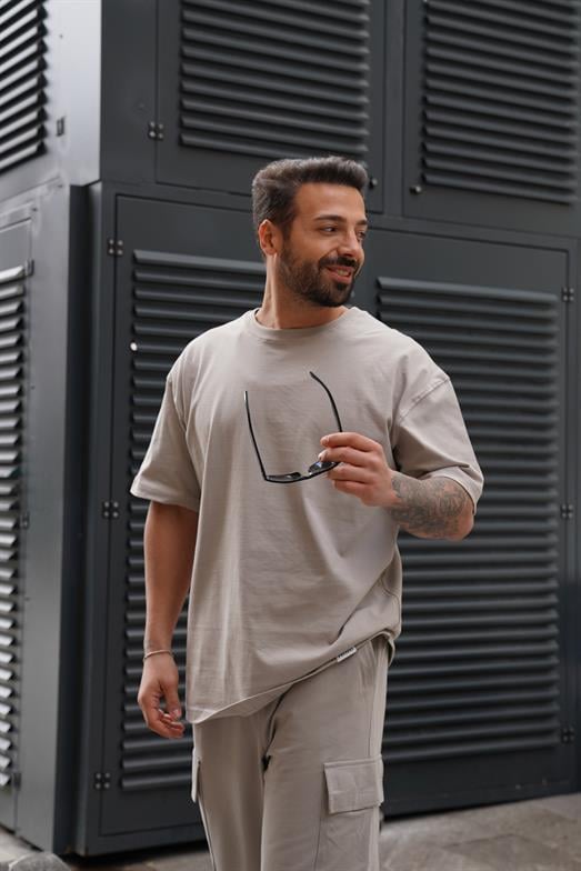 T-SHİRTStandart Gül Kurusu 2 iplik basic oversize t-shirt MHl