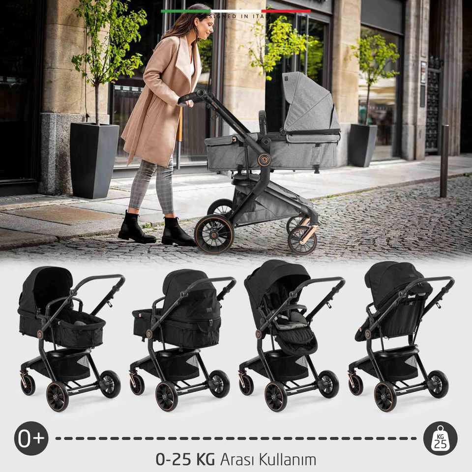 Elele Allroad 3 Çift Yönlü Bebek Arabası Rose Siyah