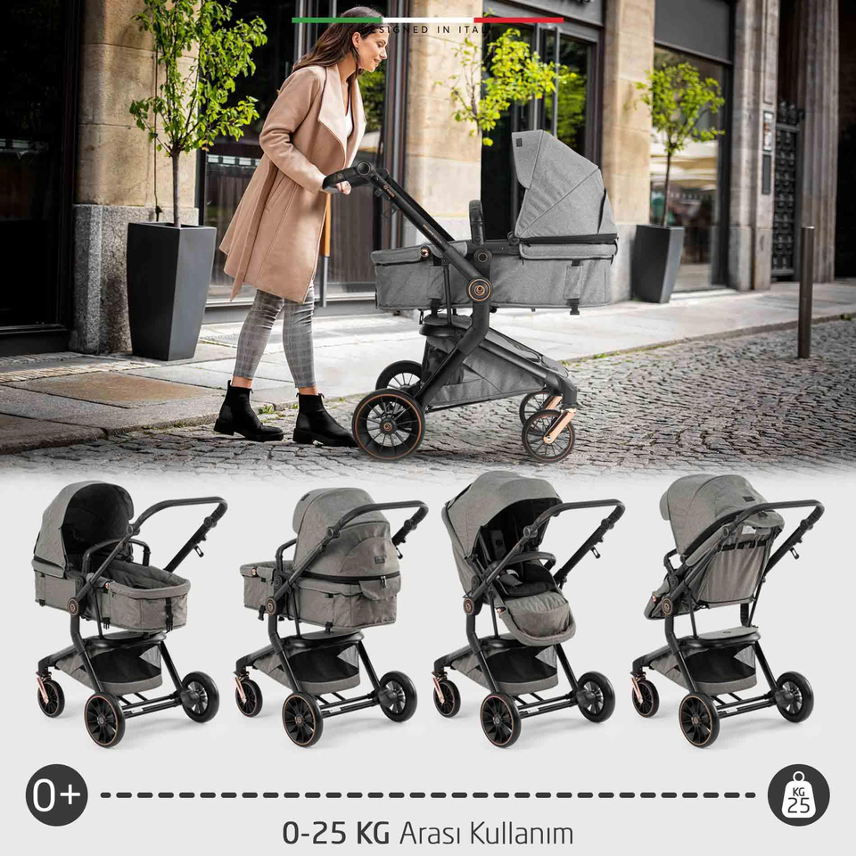 Elele Allroad 3 Çift Yönlü Bebek Arabası Rose Gri