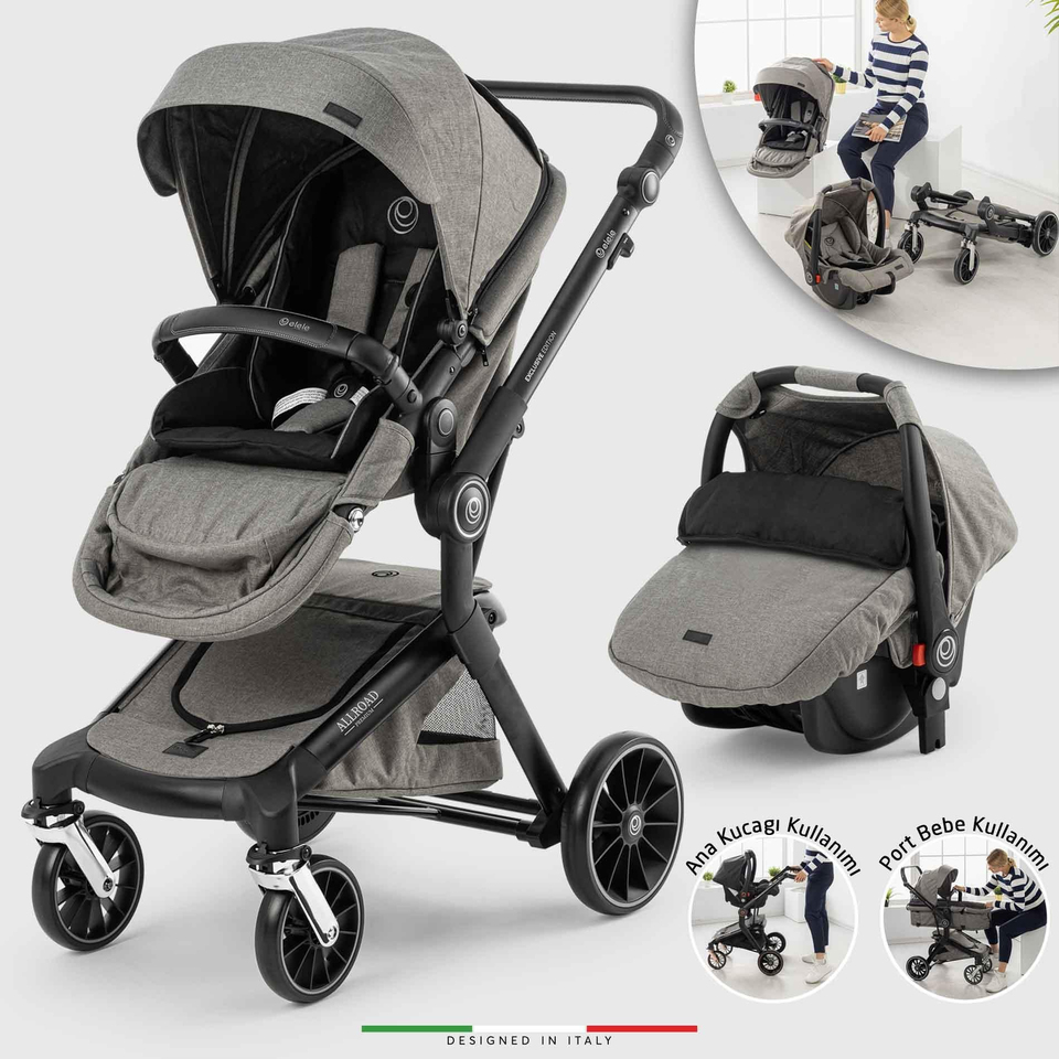 Elele Allroad 3 Travel Sistem Bebek Arabası Silver Gri