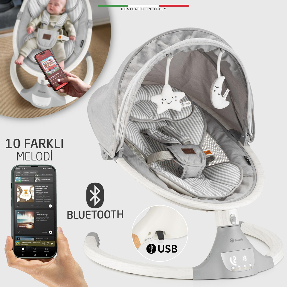 Elele Amore 2 Elektrikli Otomatik Sallanan Ana Kucağı Kademeli Gri