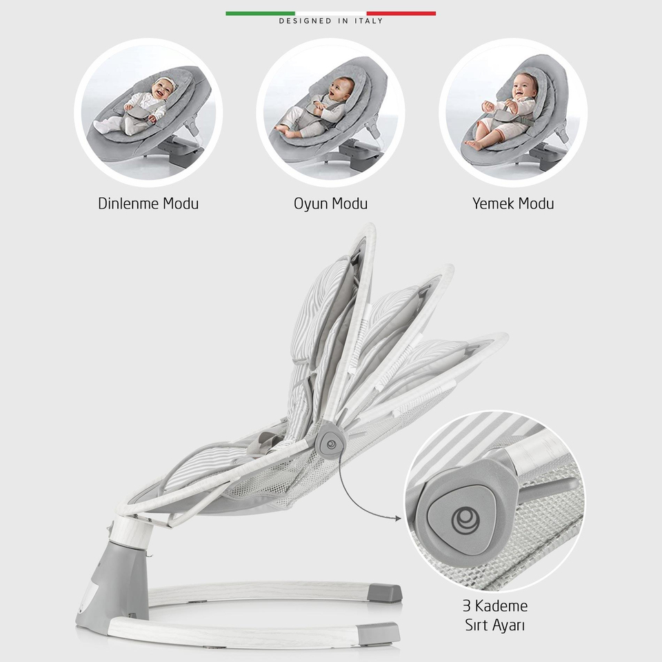 Elele Amore 2 Elektrikli Otomatik Sallanan Ana Kucağı Kademeli Gri
