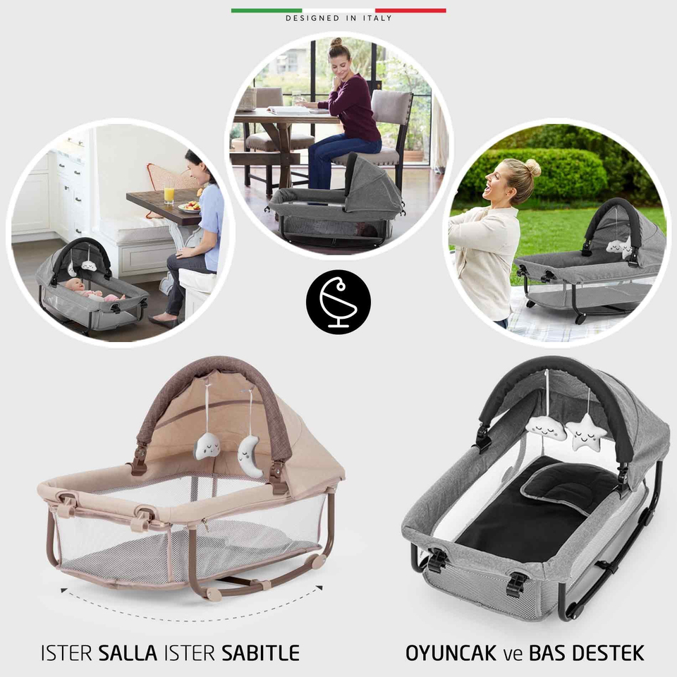 Elele Bonte 2 6in1 Lüks Anne Yanı Oyun Parkı Park Yatak XL 70x120 cm Kahverengi