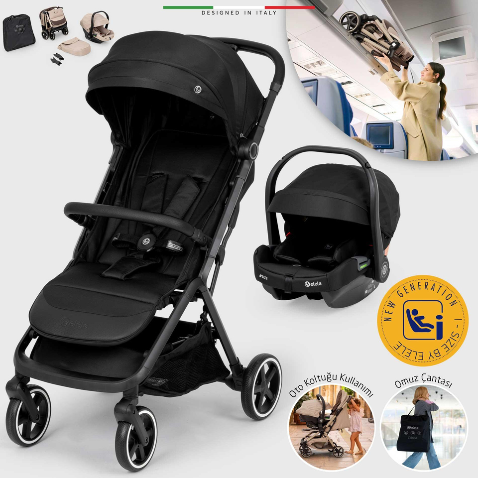Elele Cabina Kabin Tipi Travel Sistem Bebek Arabası Siyah