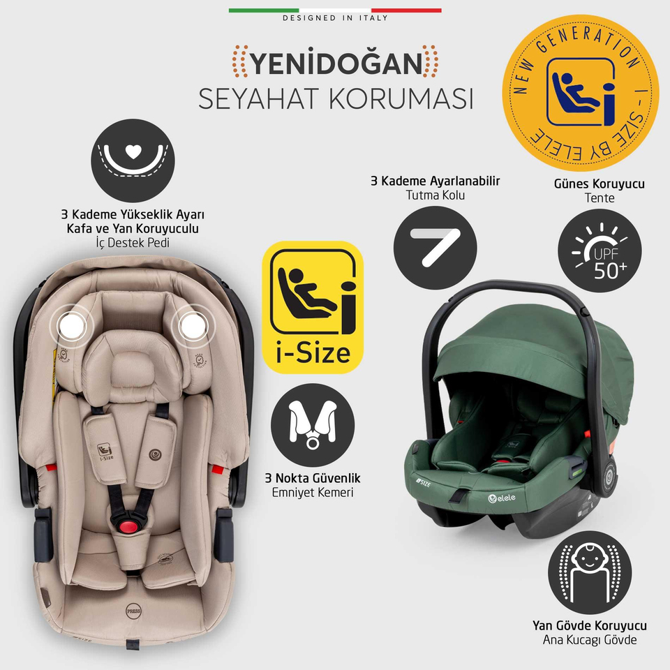 Elele Cabina Kabin Tipi Travel Sistem Bebek Arabası Yeşil