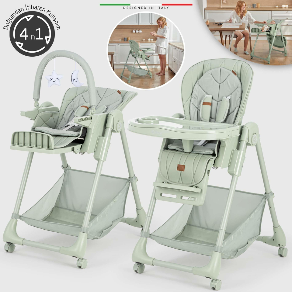 Elele Cibo 2in1 Katlanabilir Bebek Mama Sandalyesi Çift Pedli 0+ Ay Yeşil