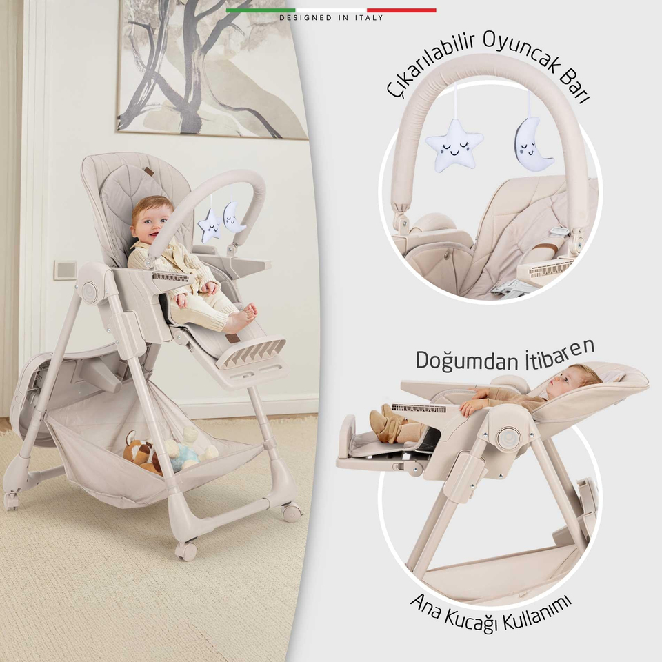 Elele Cibo 2in1 Katlanabilir Bebek Mama Sandalyesi Çift Pedli 0+ Ay Gri