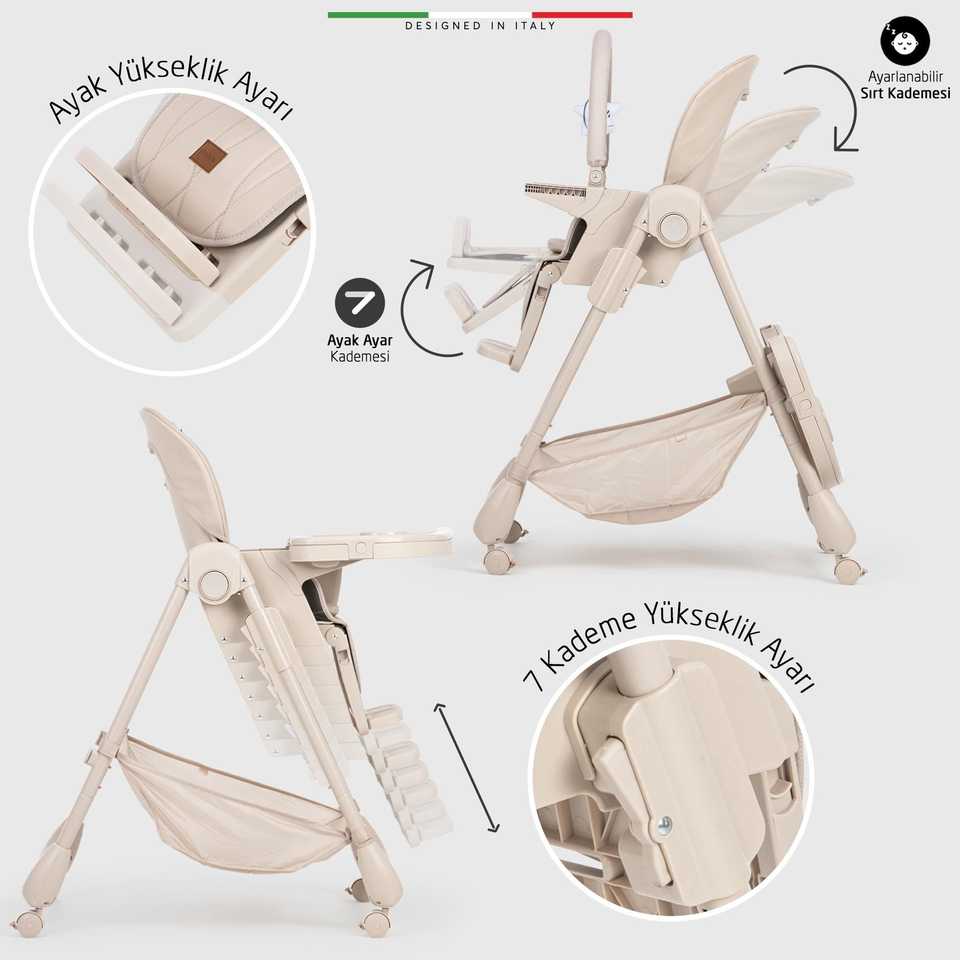 Elele Cibo 2in1 Katlanabilir Bebek Mama Sandalyesi Çift Pedli 0+ Ay Gri