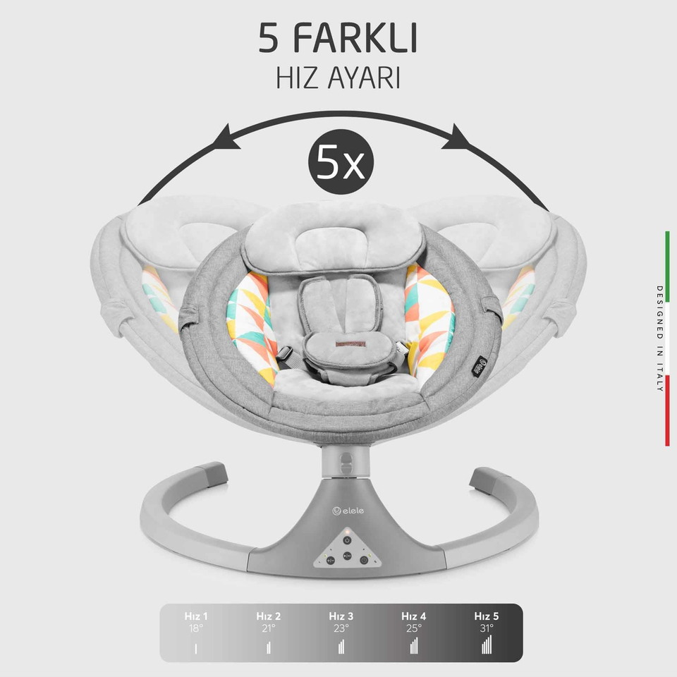 Elele Dormire 2 Elektrikli Otomatik Sallanan Kademeli Ana Kucağı Gri