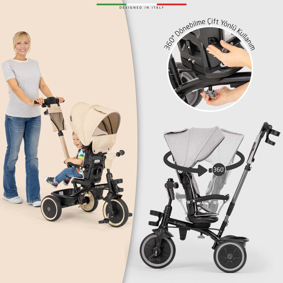 Elele Fertile 6in1 Ebeveyn Kontrollü 3 Tekerlekli Çocuk Bisikleti Çift Yönlü Yeşil