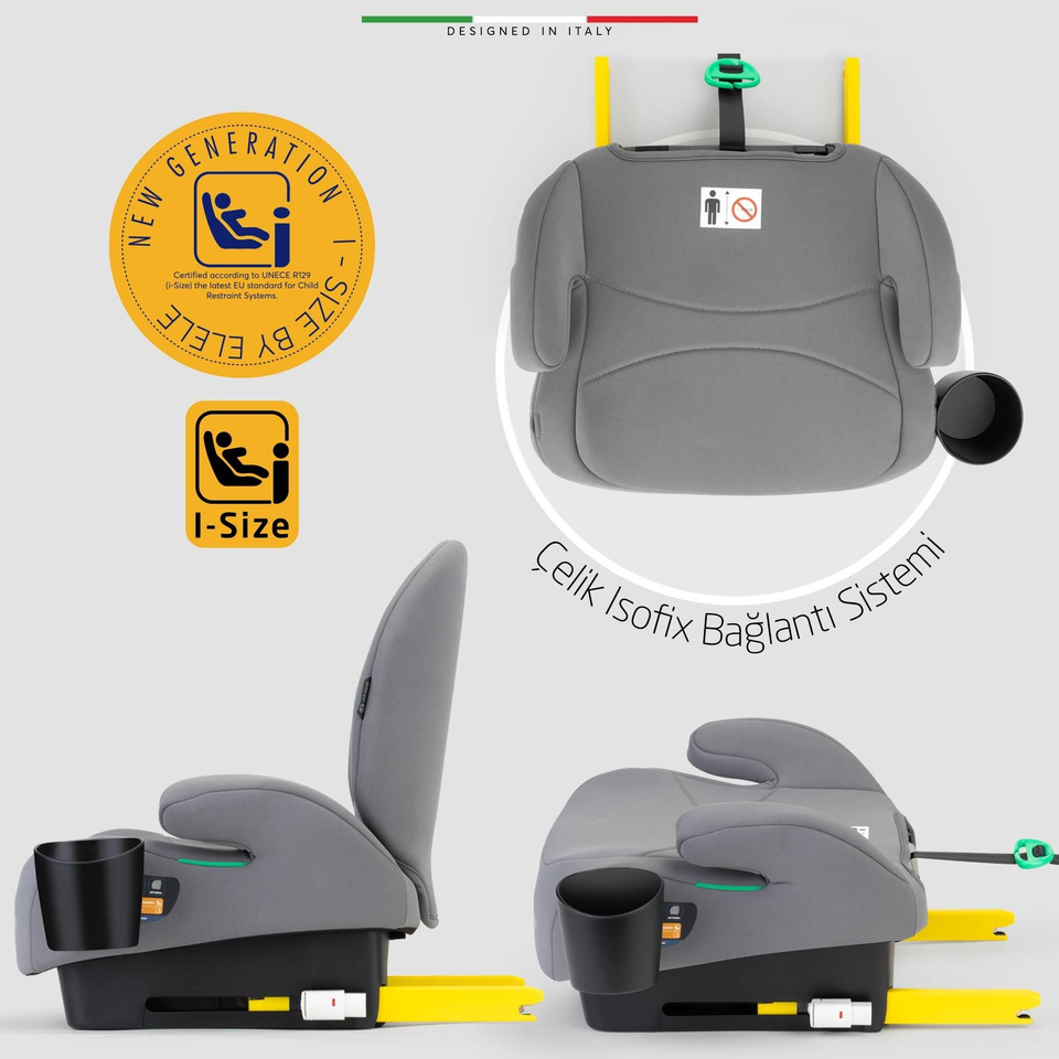 Elele GrandeFix I-Size Yükseltici Oto Koltuğu İsoFix 125-150 CM 15-36 KG Gri