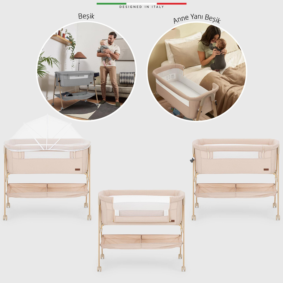 Elele Legno Anne Yanı Beşik ve Bebek Beşiği Bej