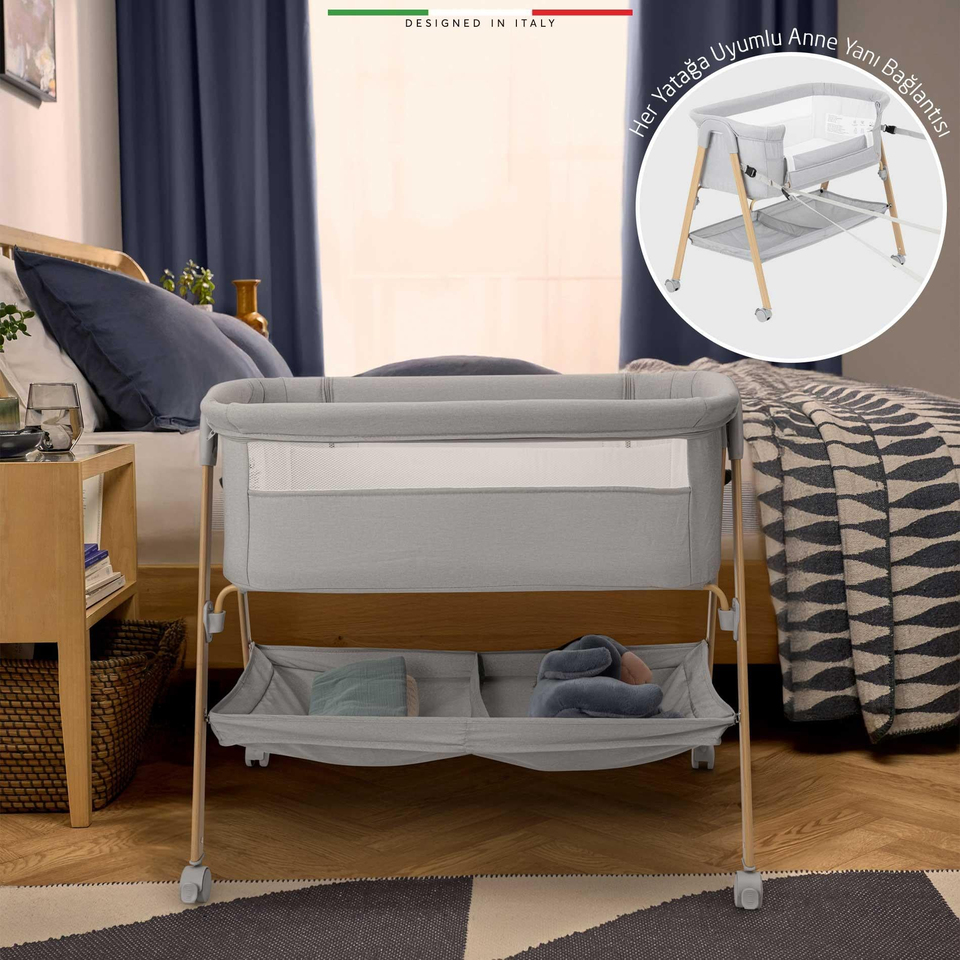 Elele Legno Anne Yanı Beşik ve Bebek Beşiği Bej