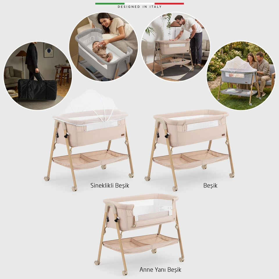 Elele Legno Anne Yanı Beşik ve Bebek Beşiği Bej