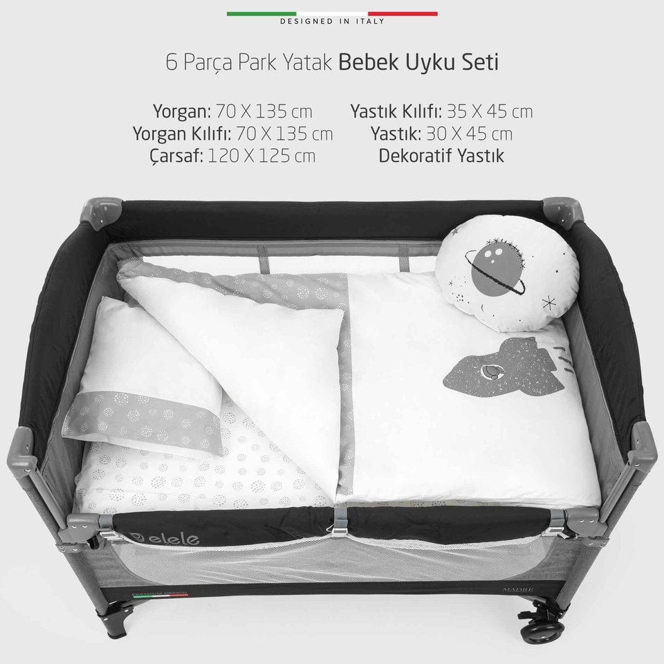 Elele Life Space 6 Parça Oyun Parkı Park Yatak Bebek Uyku Seti Gri